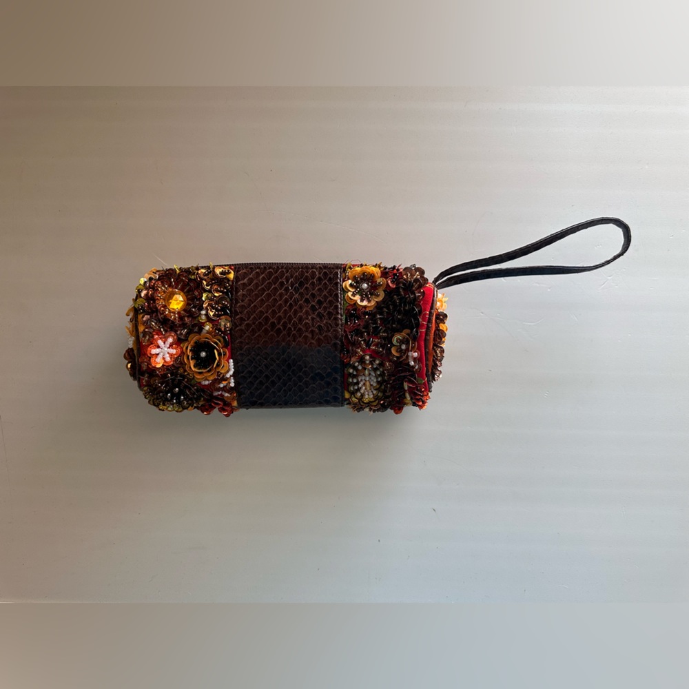Laura Lees Designs Sequin and Snakeskin Trim Wristlet